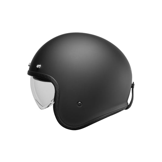 Casco Jet Retro CMS VINTAGE SV PLAIN BLACK MT – Estética Cafe Racer Negro Mate, Visor Solar y ECE 22.06