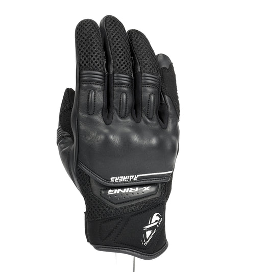 Guante Touring Verano X-RING Negro CE Rainers | Piel Rejilla Táctil
