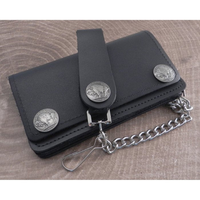 Cartera de cuero negro con cadena estilo motero Amigaz - URA Moto