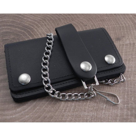 Cartera de cuero negro con cadena estilo motero Amigaz