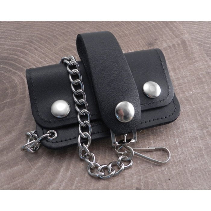 Cartera de cadena de motociclista de cuero negro Amigaz Jr. - URA Moto