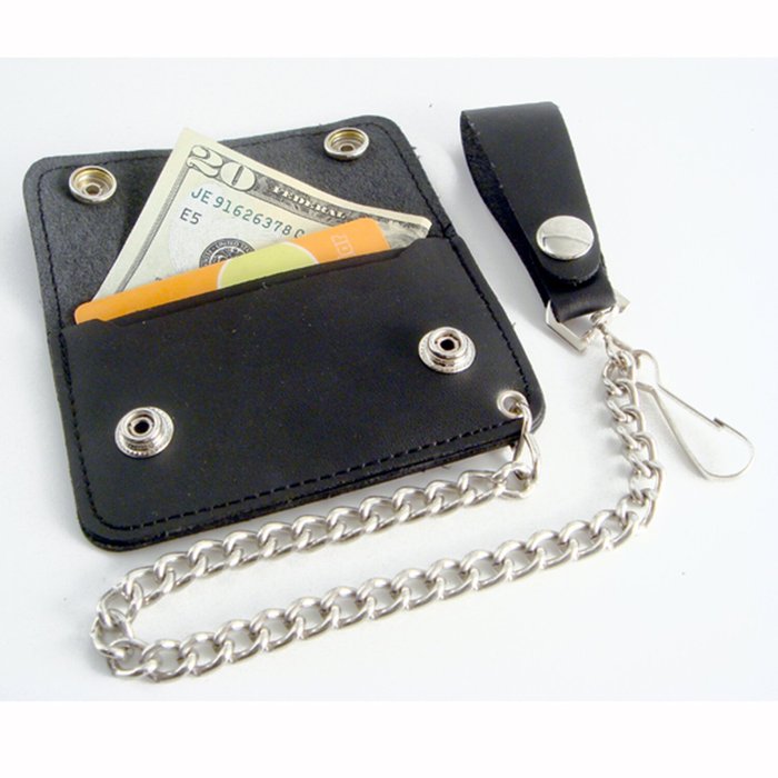 Cartera de cadena de motociclista de cuero negro Amigaz Jr. - URA Moto