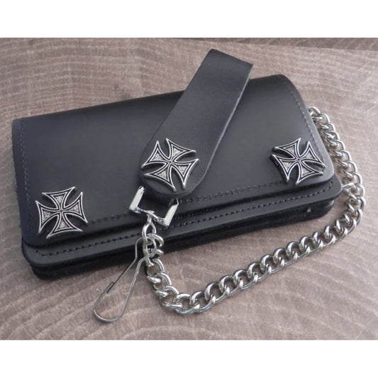 Cartera de cuero negro con cadena estilo motero Amigaz