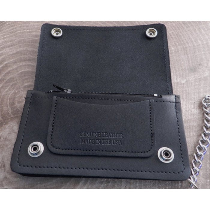 Cartera de cuero negro con cadena estilo motero Amigaz - URA Moto