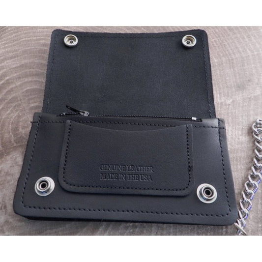 Cartera de cuero negro con cadena estilo motero Amigaz
