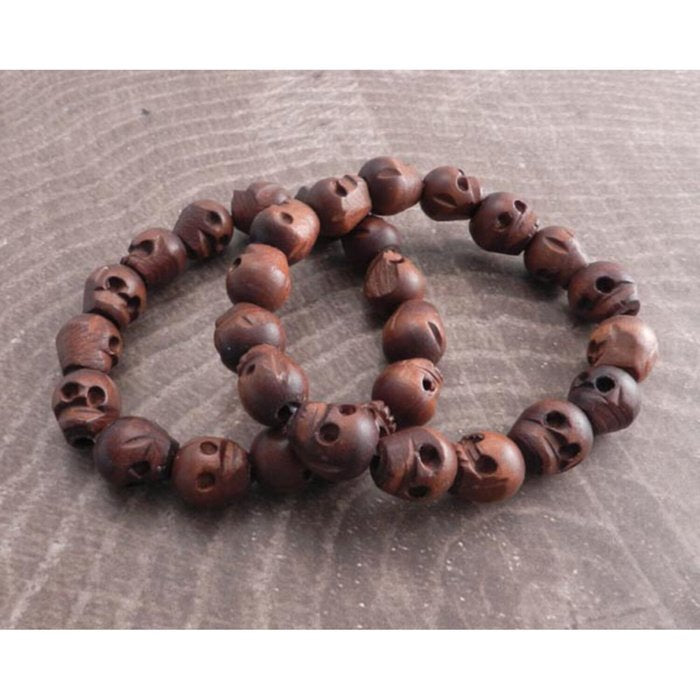 Juego de pulseras de cuentas de calavera de madera AmiGaz