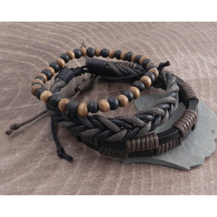 Pulsera marrón con cuentas de madera y deslizadores de cuerda Amigaz