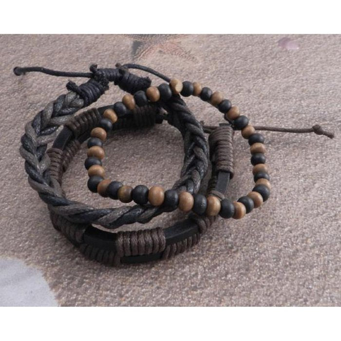 Pulsera marrón con cuentas de madera y deslizadores de cuerda Amigaz