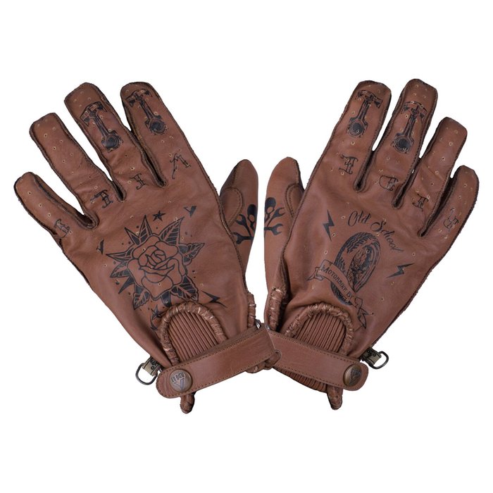 Guantes By City Second Skin Tattoo Marrón Piel Verano CE - URA Moto