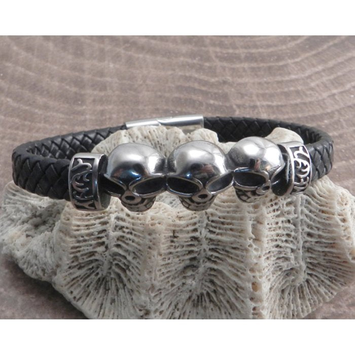 Pulsera trenzada de cuero con cabeza de calavera de Amigaz