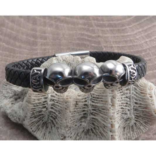 Pulsera trenzada de cuero con cabeza de calavera de Amigaz