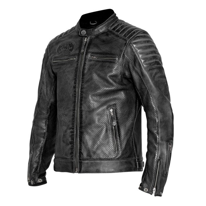 Chaqueta John Doe Storm Negra Cuero CE AAA Perforado - URA Moto