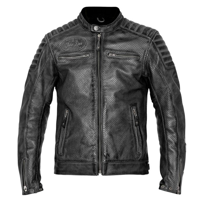 Chaqueta John Doe Storm Negra Cuero CE AAA Perforado - URA Moto