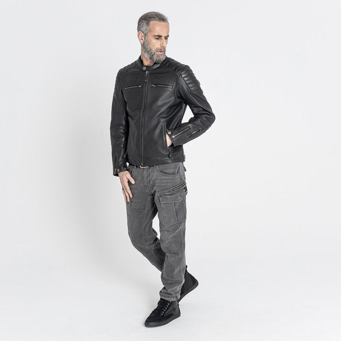 Chaqueta John Doe Storm Negra Cuero CE AAA Perforado - URA Moto