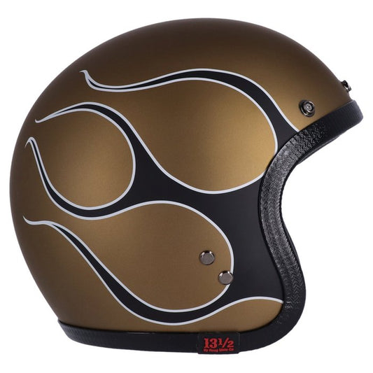 Casco JET con calavera de 13 1/2 pulgadas, llamas, dorado mate