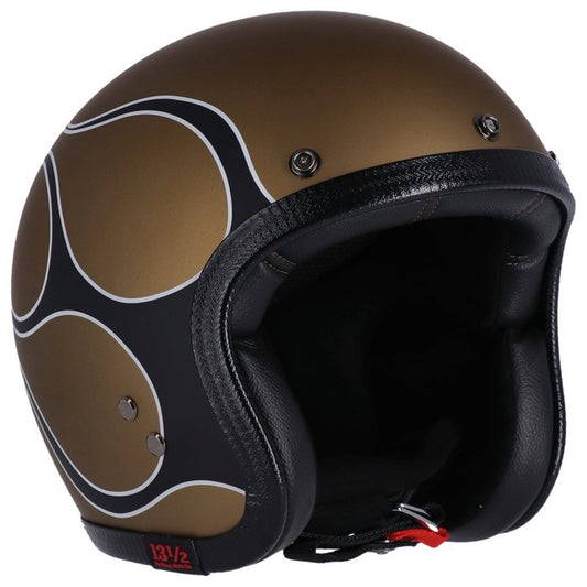 Casco JET con calavera de 13 1/2 pulgadas, llamas, dorado mate