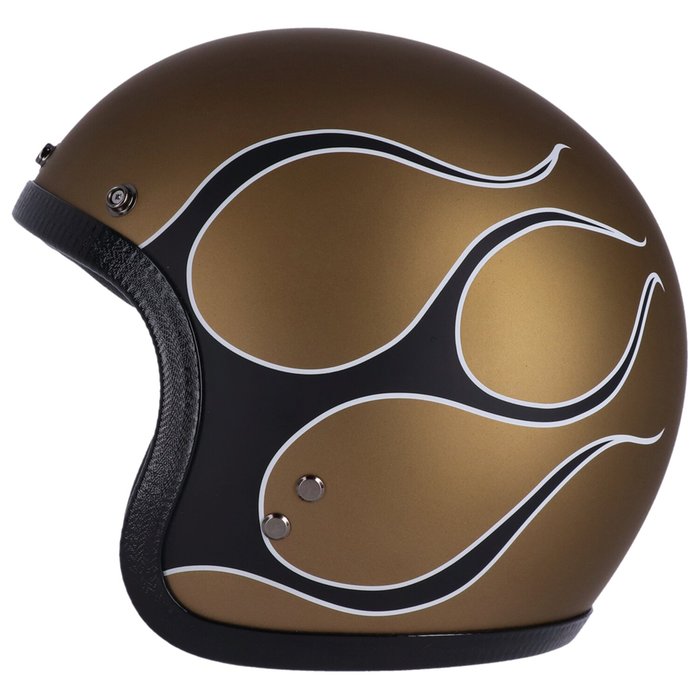 Casco JET con calavera de 13 1/2 pulgadas, llamas, dorado mate