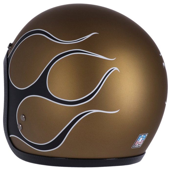 Casco JET con calavera de 13 1/2 pulgadas, llamas, dorado mate