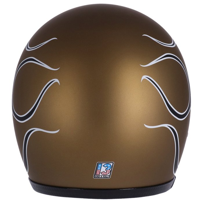 Casco JET con calavera de 13 1/2 pulgadas, llamas, dorado mate