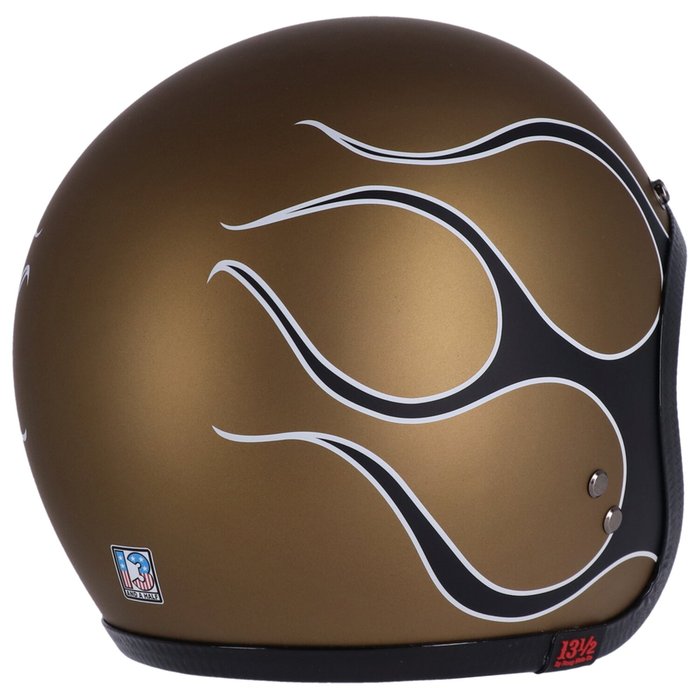 Casco JET con calavera de 13 1/2 pulgadas, llamas, dorado mate