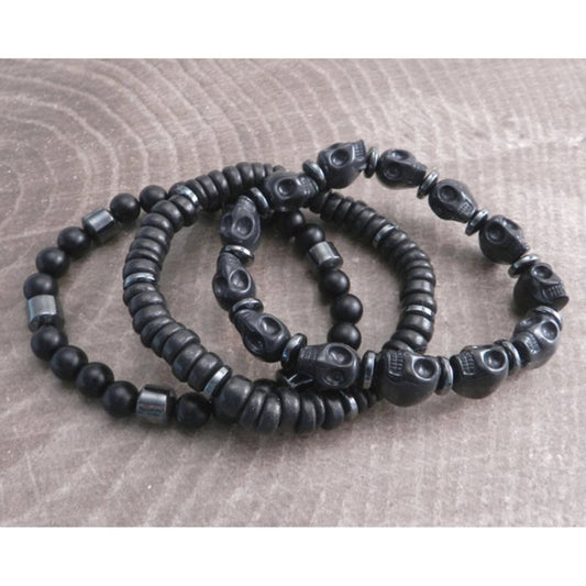 Paquete de 3 calaveras de piedra Amigaz con detalles de hematita