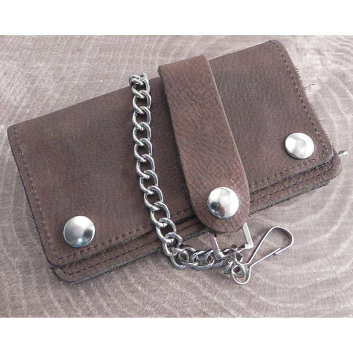 Cartera con cadena Amigaz de cuero marrón suave de 6" - URA Moto