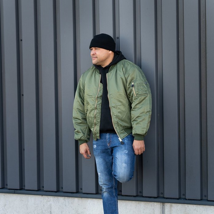 Chaqueta de vuelo bombardero MA-1 verde - URA Moto