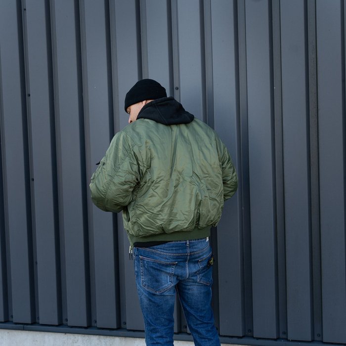 Chaqueta de vuelo bombardero MA-1 verde - URA Moto