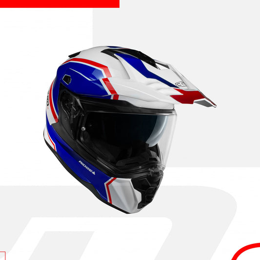 Casco moto Integral CMS XRDS 2.0 Ridge Azul Rojo/Tricolor - URA Moto