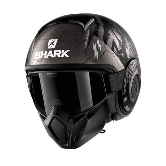 Casco moto Shark Jet Street-Drak Negro/Plata Mate - URA Moto