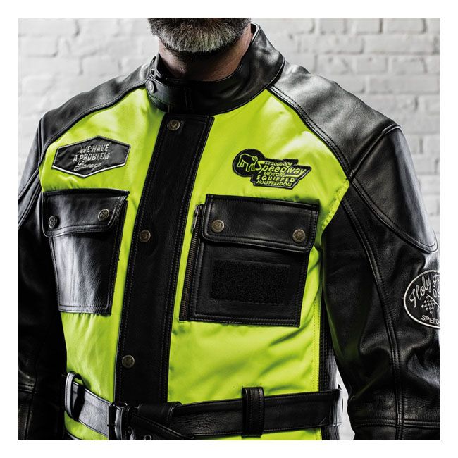 Chaqueta Moto Piel Holy Freedom Quattro Vision Neglor/Fluor - URA Moto