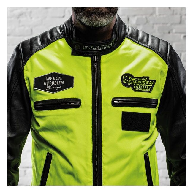 Chaqueta Moto Piel Holy Freedom Zero Vision Negro/Fluor - URA Moto