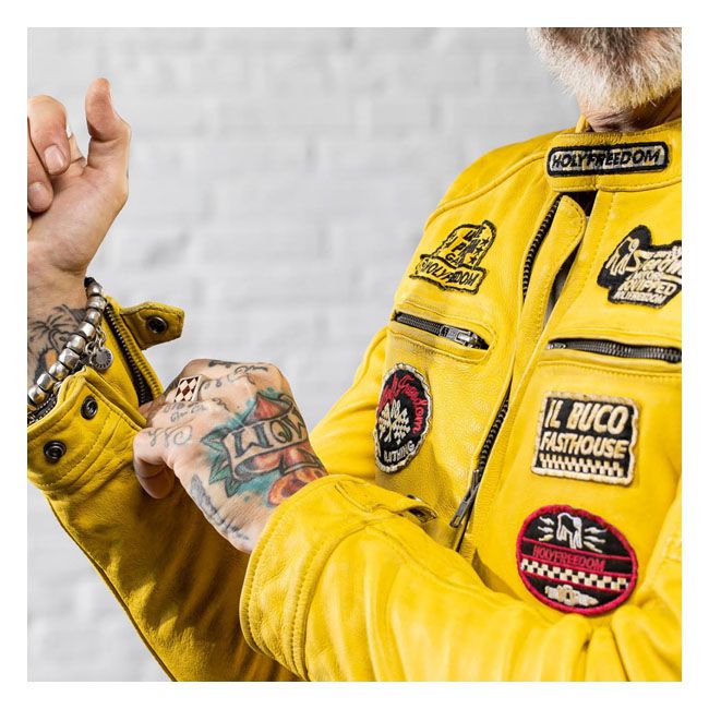 Chaqueta Moto Piel Holy Freedom Zero Evo Amarilla - URA Moto