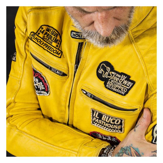 Chaqueta Moto Piel Holy Freedom Zero Evo Amarilla - URA Moto