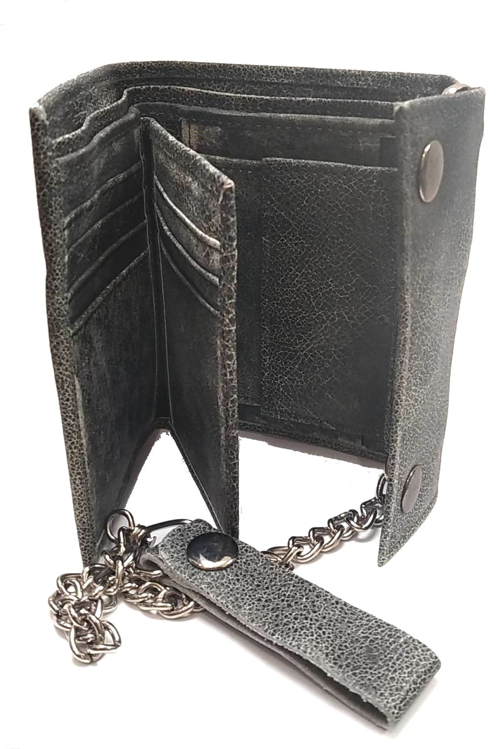 Cartera Piel con Cadena Grande Gris Old Indian - URA Moto
