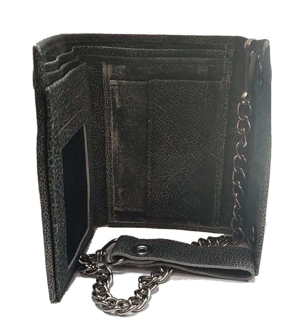 Cartera Piel con Cadena Grande Gris Old Indian – URA Moto