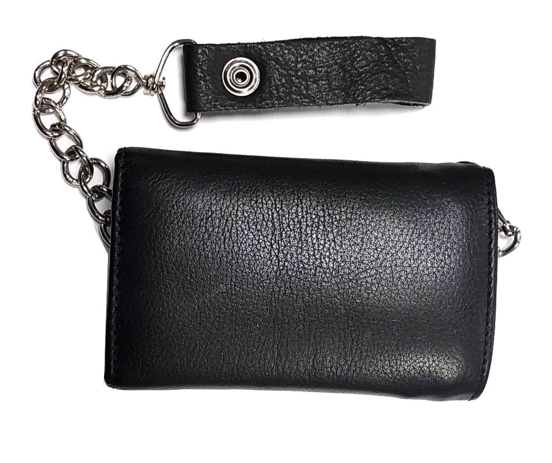 Cartera Piel con Cadena Pequeña Negra Calavera HD - URA Moto