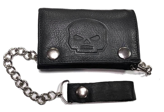 Cartera Piel con Cadena Pequeña Negra Calavera HD - URA Moto
