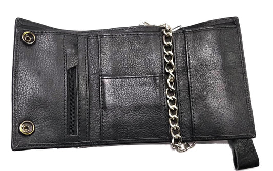 Cartera Piel con Cadena Pequeña Negra Calavera HD - URA Moto