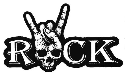 Parche Bordado Rock Letras Calavera Cuernos Blanco - URA Moto