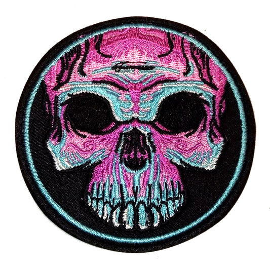 Parche Bordado Calavera Rosa-Azul - URA Moto