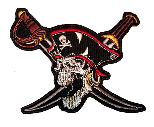 Parche Bordado Calavera Pirata Espadas Gorro - URA Moto