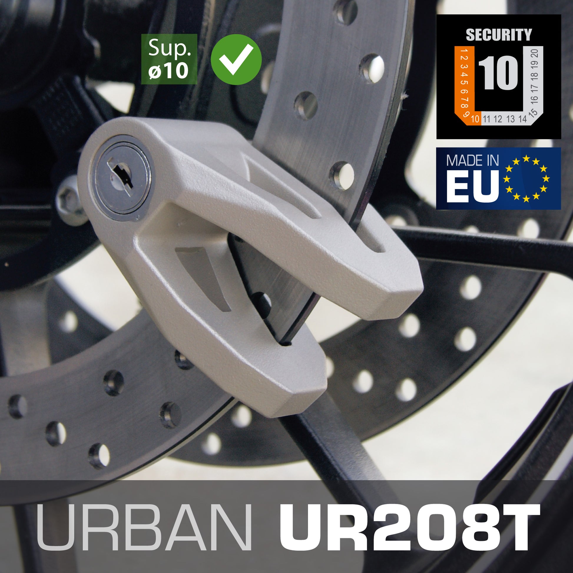 Antirrobo Moto Disco Urban UR208 Cromado - URA Moto