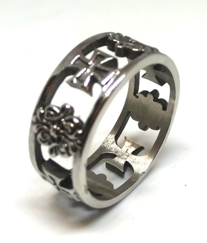 Anillo Acero Alianza Cruz Templaria y Flor Vacia - URA Moto