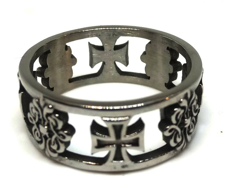 Anillo Acero Alianza Cruz Templaria y Flor Vacia - URA Moto