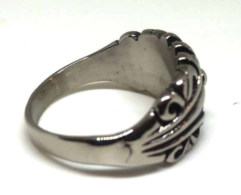 Anillo Acero Cruz Catara Flor de Lis Lateral - URA Moto