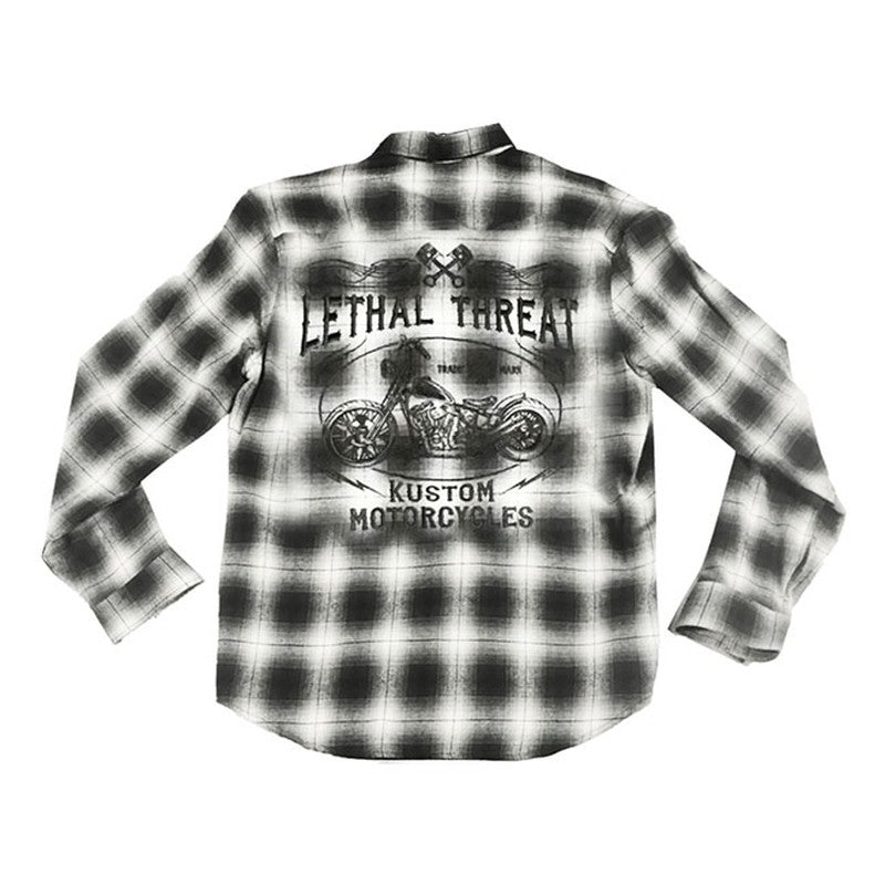 Camisa a Cuadros Lethal Threat Kustom Motorcycle Gris-Blanco - URA Moto