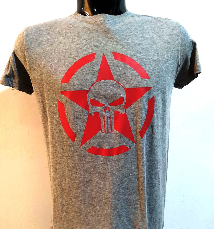 Camiseta manga corta gris Punisher Cruz - URA Moto