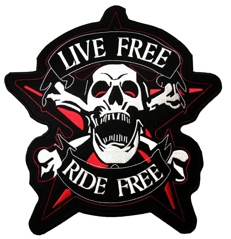 Parche Bordado Calavera Live Free Ride Free - URA Moto