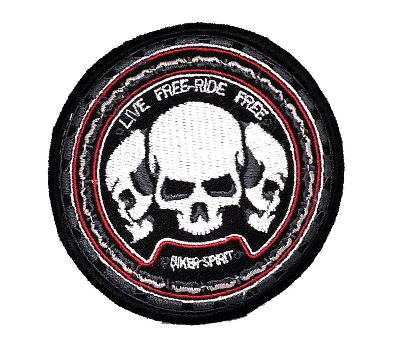 Parche Bordado Tres Calaveras Live Free - Ride Free - URA Moto